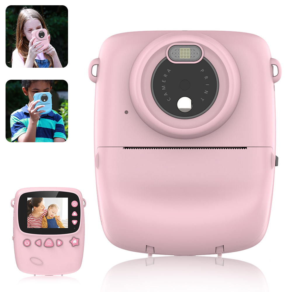 어린이 카메라 휴대용 인스턴트 인쇄 카메라 HD 비디오 사진 교육 장난감 종이 생일 선물 지원 MP3 녹음